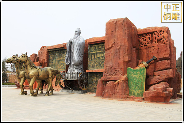 孔子坐馬車銅雕塑